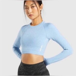 NWOT Gymshark Blue Adapt Marl Seamless Long Sleeve Crop Top XS